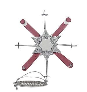 Midwest CBK Snow Skis And Poles Red Silver Christmas Tag Tree Ornament 4" CL71